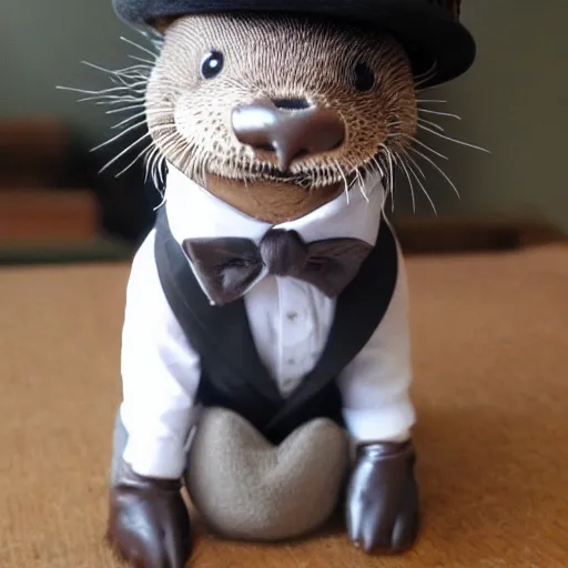 Prompt: truggster the otter is a very dapper gentleman in his new top hat