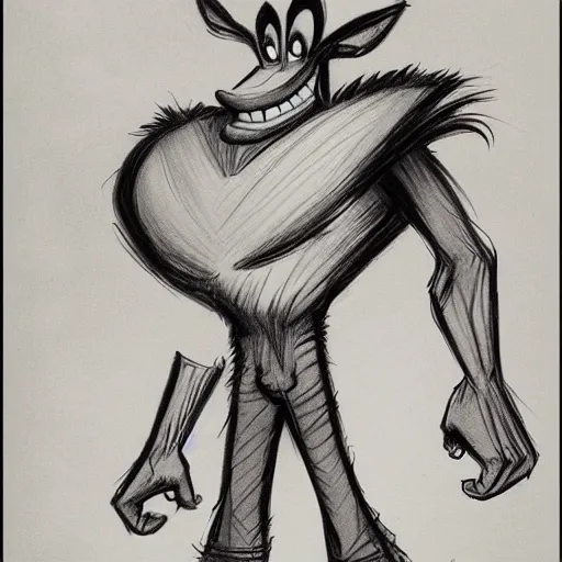 Image similar to milt kahl sketch of crash bandicoot