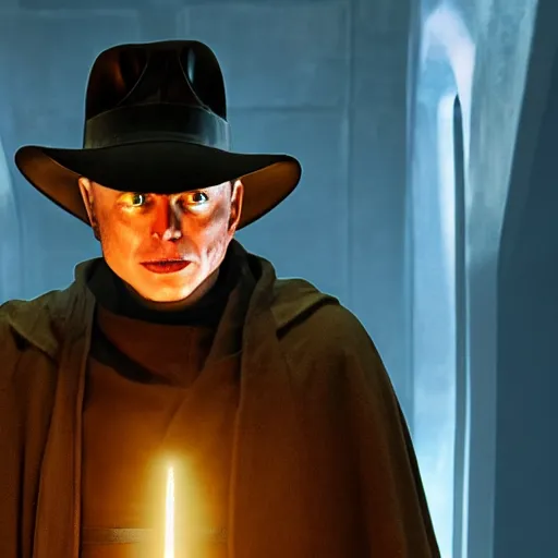 Prompt: elon musk as emperor palpatine as seen in raiders of the lost ark, 8k resolution, full HD, cinematic lighting, award winning, anatomically correct