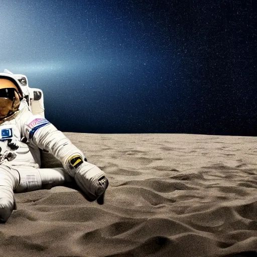 Image similar to an astronaut lounging in the beach, dramatic lighting, cinematic, extremly high detail, photorealistic, cinematic lighting, nasa footage