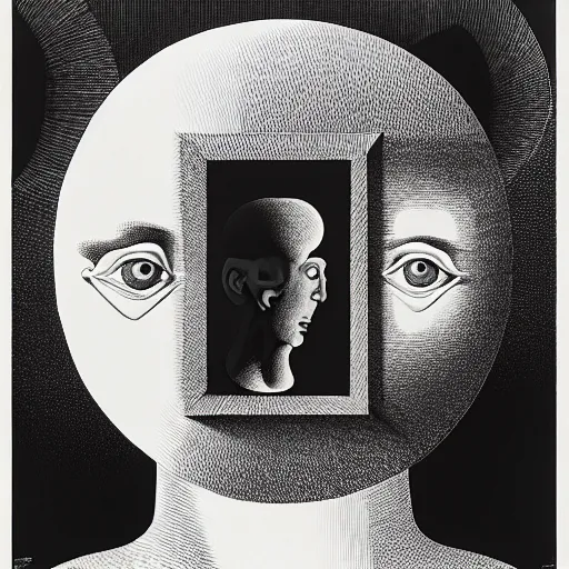 Image similar to lithography on paper secret conceptual figurative post - morden monumental dynamic portrait drawn by escher and hogarth, inspired by magritte, illusion surreal art, highly conceptual figurative art, intricate detailed illustration, controversial poster art, polish poster art, geometrical drawings, no blur