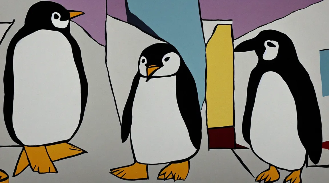 Prompt: Linux Tux penguin wallpaper painted by Pablo Picasso