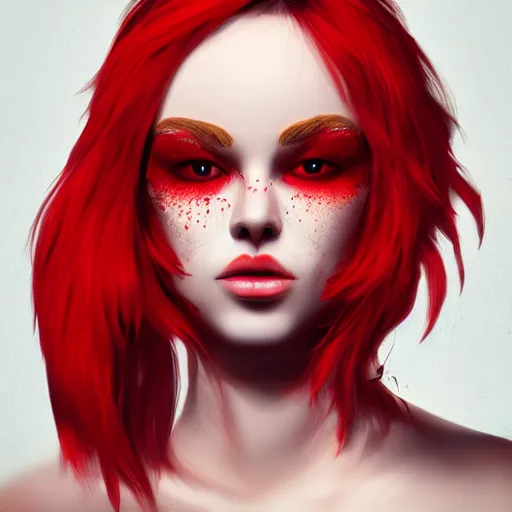 Prompt: a women with red fur on face and body, fashion beast trend, trending on artstation, award-winning art