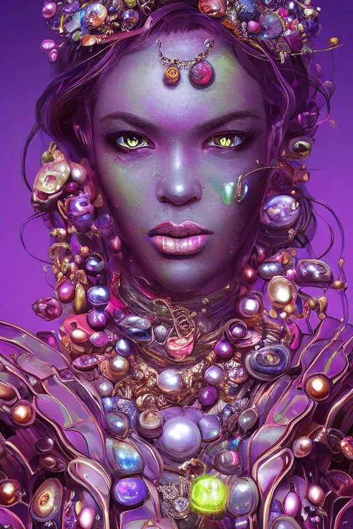 Prompt: maximalist detailed gemstone elemental portrait by adoryanti, machine. delusions, holosomnia, electrixbunny, rendered in discodiffusion. decorated with pearls and gems, behance hd. by wlop, rhads, makoto shinkai, ilya kuvshinov, igor goryunov artgerm. ray tracing hdr radiating a glowing aura