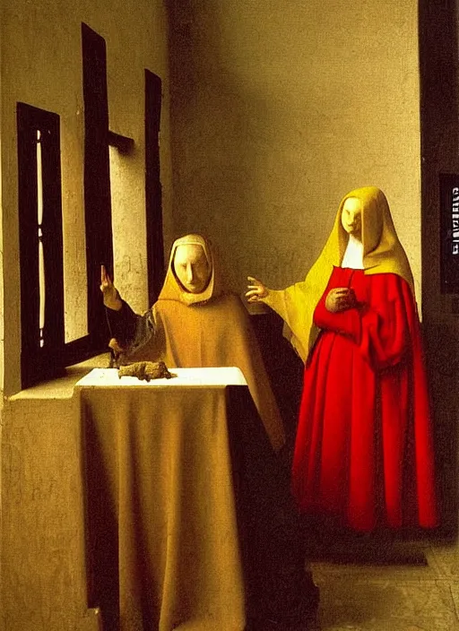 Image similar to red candle, medieval painting by jan van eyck, johannes vermeer, florence