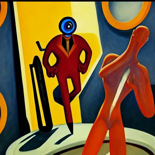 Image similar to cyclops who works at nasa, dystopian, pj crook, edward hopper, oil on canvas