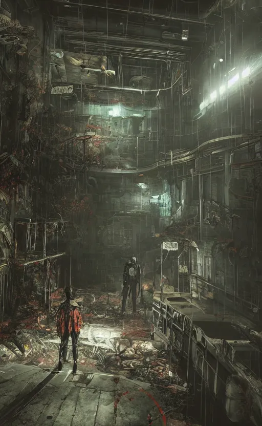 Prompt: soma game art style, post apocalyptic, hyperdetailed, hyperrealistic, horror, nature, 20000 years after human annihilation