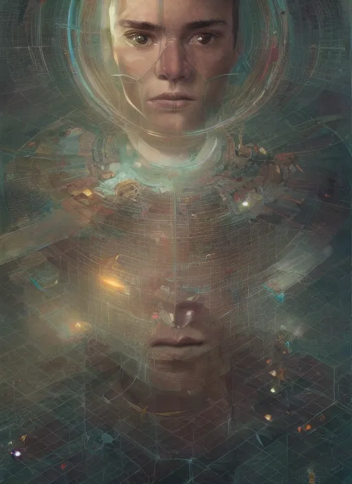 Prompt: inter - agentic collective intelligence exhibits emergent processes, photorealistic portrait by michael komarck, greg rutkowski, victo ngai, artgerm and j. dickenson