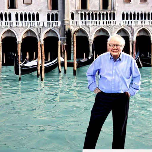 Image similar to A photograph of Warren Buffet in Venice