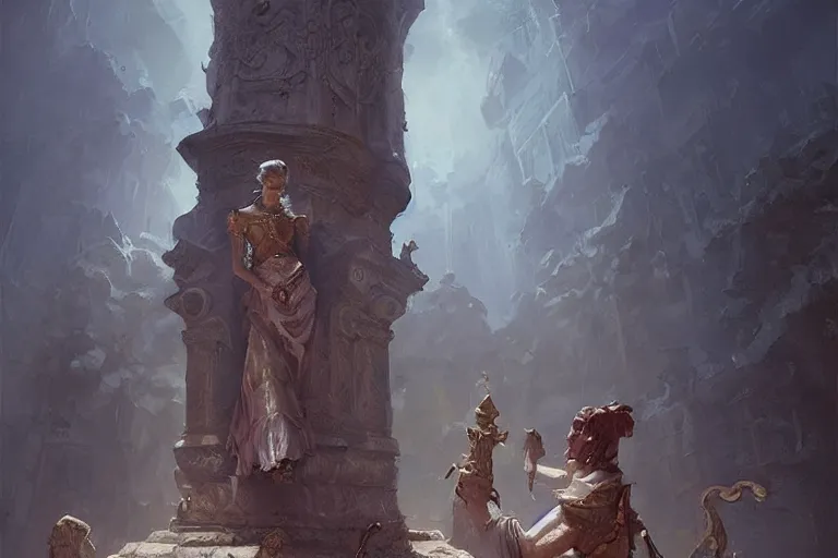 Image similar to an artist carving caryatids in the baroque era, magical, painters, hearthstone art style, epic fantasy style art by Craig Mullins, fantasy epic digital art, epic fantasy card game art by Greg Rutkowski