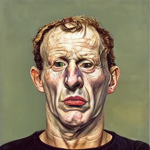 Image similar to high quality high detail painting by lucian freud, hd, portrait of balled man with no eyes