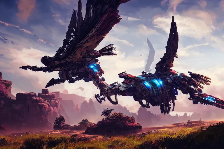 Image similar to stormbird machine mecanical creature robot of horizon forbidden west horizon zero dawn bioluminiscence global illumination ray tracing hdr fanart arstation by ian pesty and alena aenami artworks in 4 k