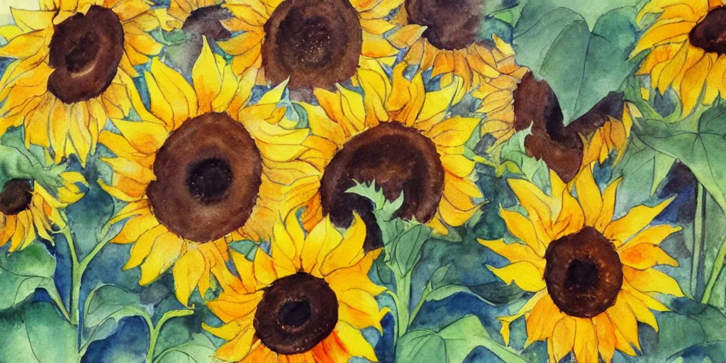 Image similar to sunflowers, watercolor, detailed, white background