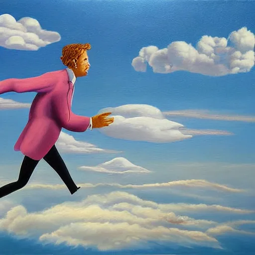 Image similar to running on a cloud surrealist painting