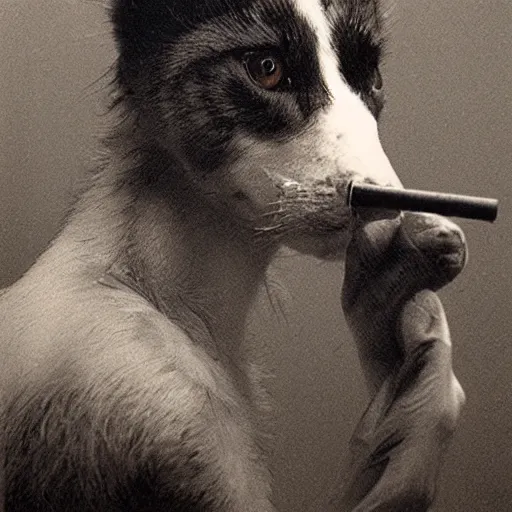 Image similar to a photograph of an animal smoking a cigarette, portrait, photorealistic, 1 9 7 0 s, dark background