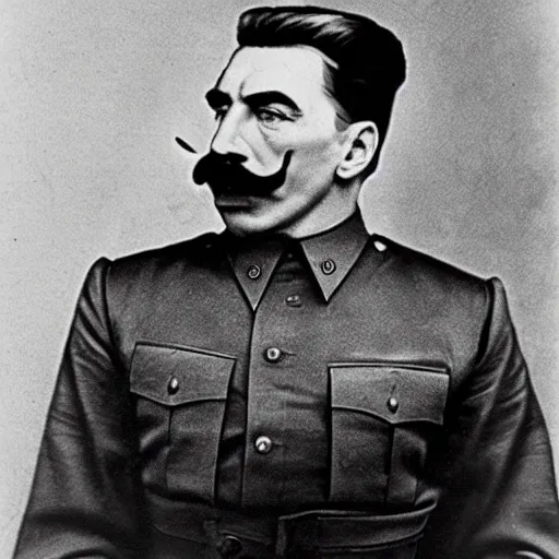 Image similar to portrait of joseph stalin cutting of his moustache