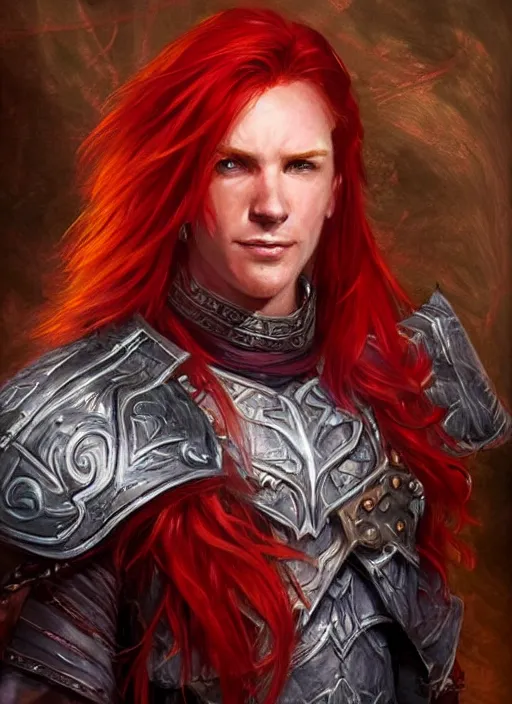 Image similar to red hair male, ultra detailed fantasy, dndbeyond, bright, colourful, realistic, dnd character portrait, full body, pathfinder, pinterest, art by ralph horsley, dnd, rpg, lotr game design fanart by concept art, behance hd, artstation, deviantart, hdr render in unreal engine 5