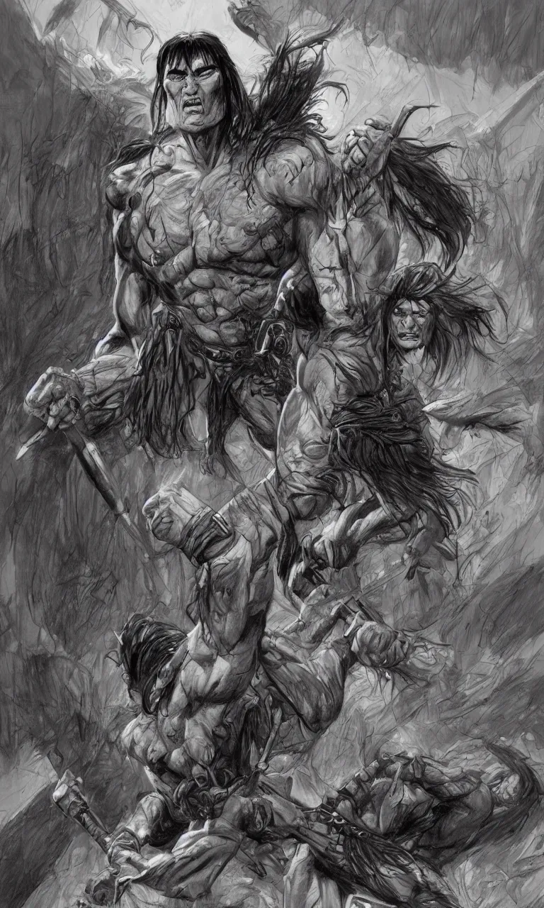 Image similar to digital detailed pianting drawing of conan by simon bisley and john buscema, unreal engine 5