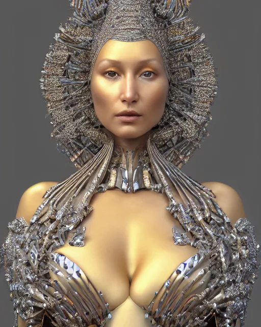 Prompt: a highly detailed metahuman 4 k close up render of an alien goddess bella hadid statue in iris van herpen dress schiaparelli in diamonds crystals swarovski and jewelry iridescent in style of alphonse mucha gustav klimt trending on artstation made in unreal engine 4