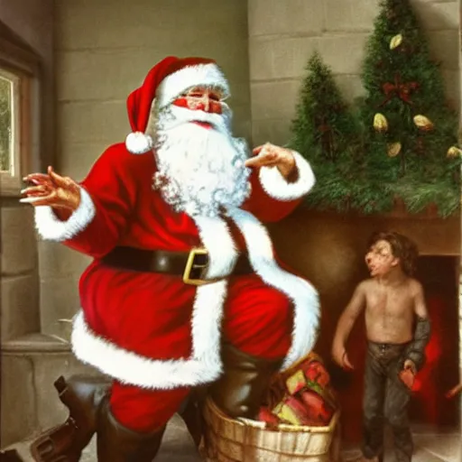 Prompt: Santa Claus in the summer, semirealism