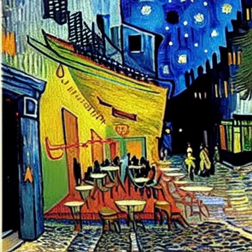 Image similar to the night cafe by vincent van gogh