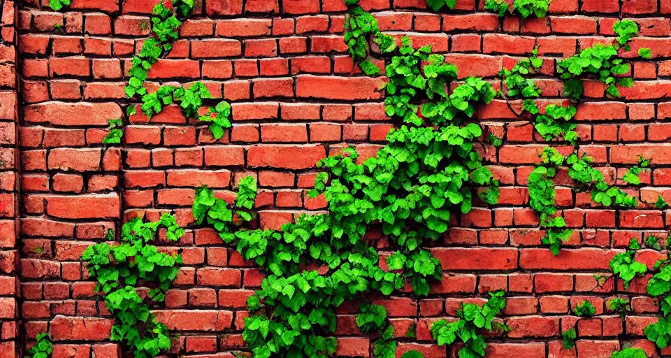 Prompt: a beautiful painting of an ancient brick wall covered in vines, landscape, 8 k, photorealism