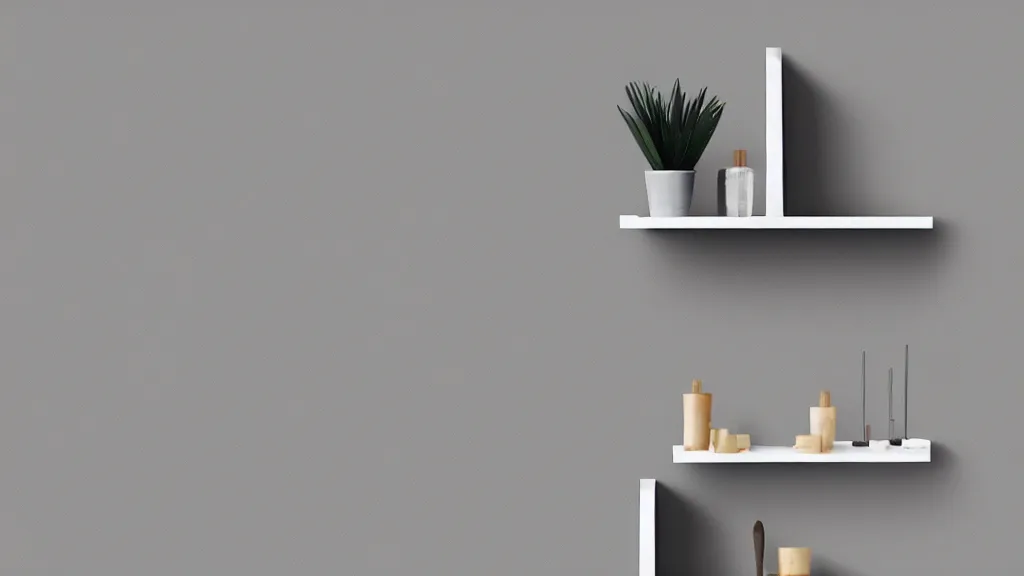 Prompt: A gray shelf, minimalist style art, white background