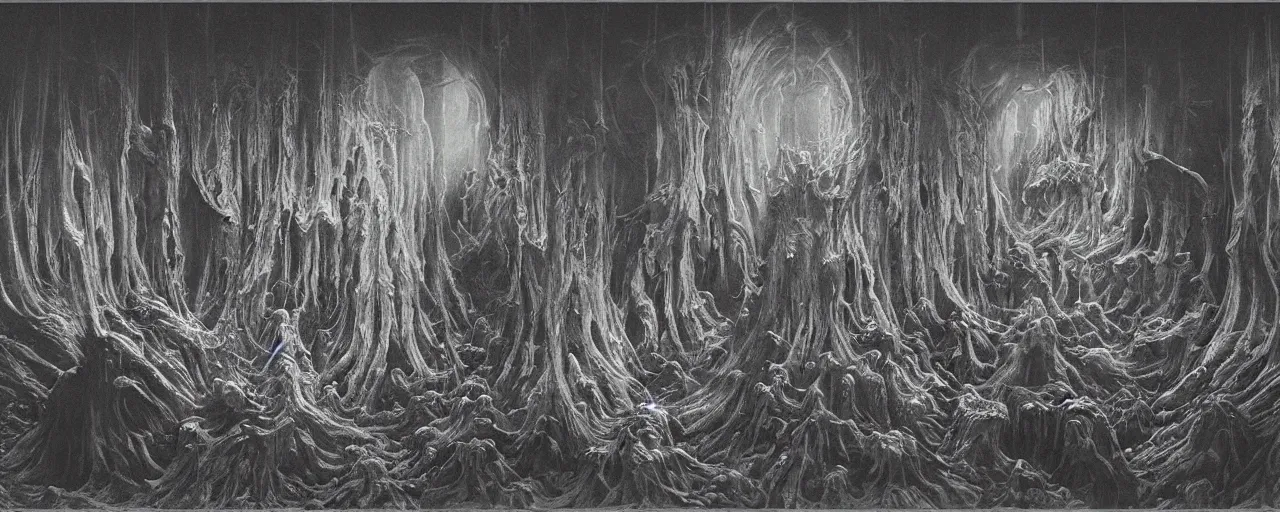 Prompt: a dark space scene, by zdzislaw beksinski, by hr giger, by wayne barlowe, by jean pierre ugarte, by david umemoto