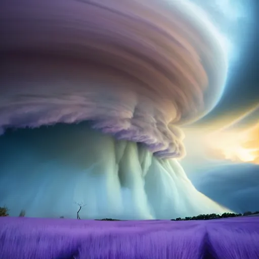 Image similar to purple clouds in the shape of a tornado by marc adamus, digital art, beautiful dramatic lighting