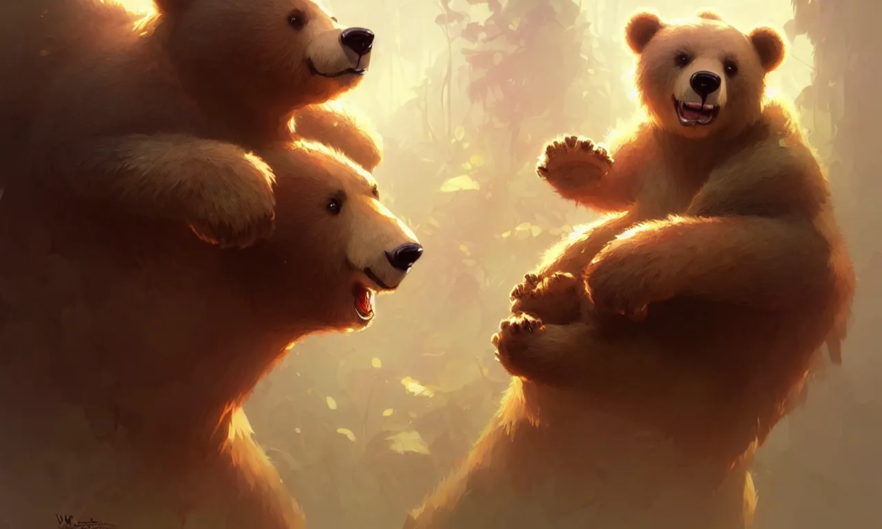 Image similar to cute cartoon bear, sharp focus, illustration, highly detailed, digital painting, concept art, matte, art by wlop and artgerm and greg rutkowski and alphonse mucha, masterpiece