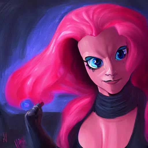 Image similar to pinkie pie as a sith lord, painting by Victor Nizotsev