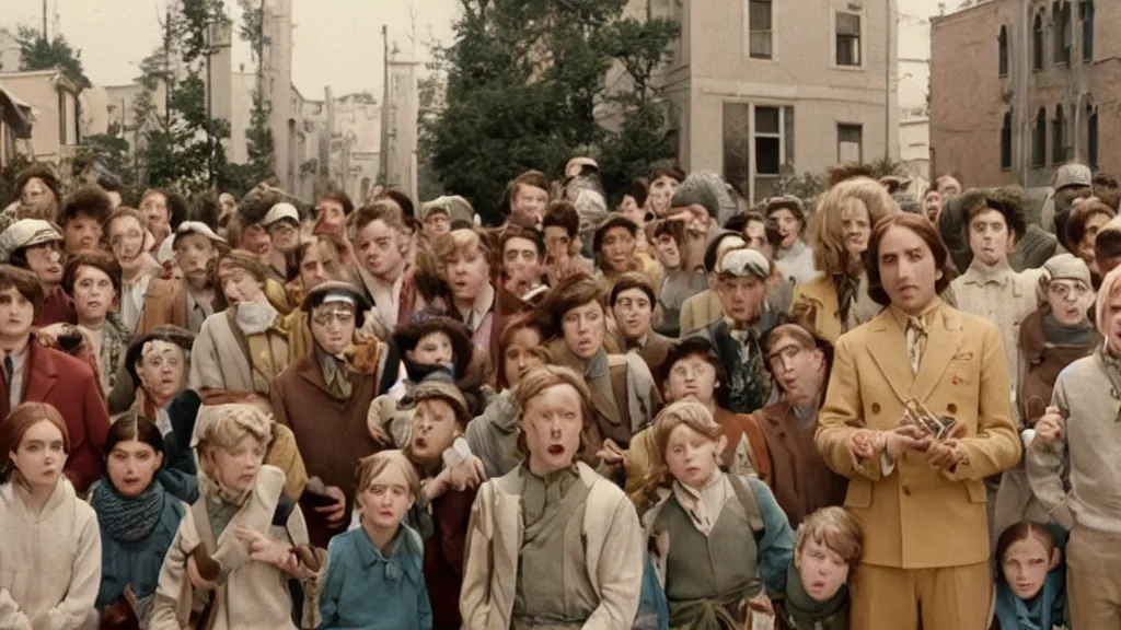 Prompt: A still from a Wes Anderson movie about the pied piper