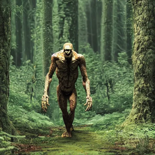 Image similar to a humanoid monster emerging from a forest