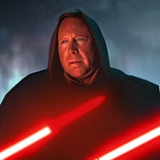 Prompt: alex jones in star wars as a sith, cinematic scene, cinematic lighting, 1 4 mm