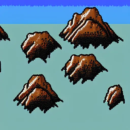 Image similar to an ocean and mountains on a hazy distant planet, extremely detailed, pixel art