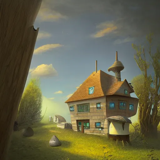 Prompt: an intriguing building in a beautiful landscape by gediminas pranckevicius