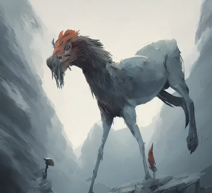 Prompt: a new animal inspired by horse and shoebill, digital art made by makoto shinkai, lois van baarle, greg rutkowski and jakub rebelka, highly detailed, symmetrical, extremely coherent, concept art