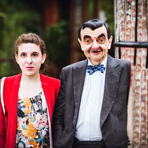 Image similar to A portrait mr bean teams up with a teenage mr bean and a female Mr Bean, everyone has a Mr Bean face, perfect faces, 50 mm, award winning photography
