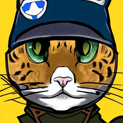 Prompt: a cat as a soldier wearing an army cap with the ace of space on it, digital art, high quality