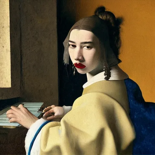 Prompt: dua lipa, johannes vermeer, ultra detailed, cinematic