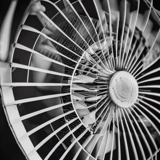 Prompt: a fly trapped in a fan, photography,