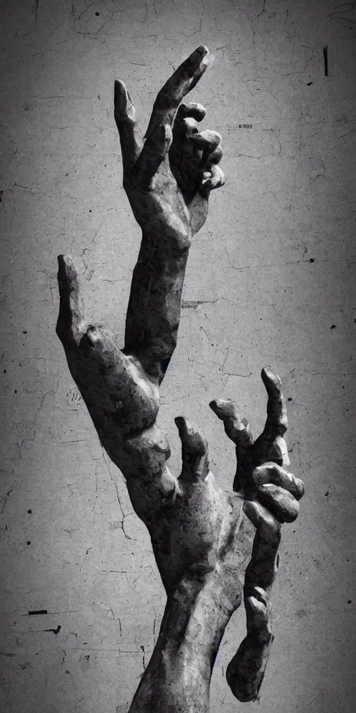 Prompt: A highly detailed cyberpunk brutalist angular greek statue of a person reaching hand out, sculpture, glitch