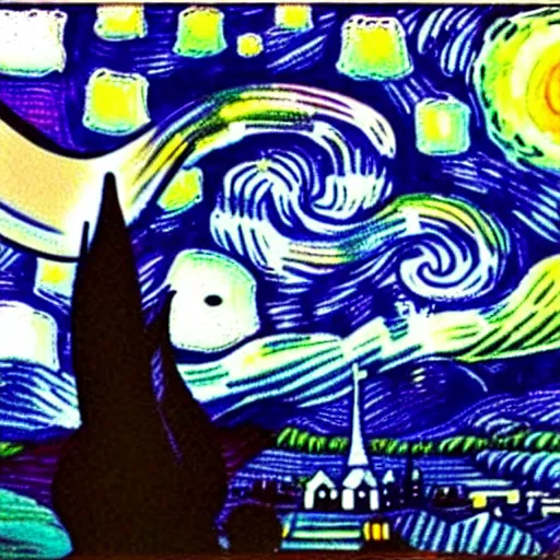 Image similar to stay puft marshmallow man in the syle of starry night