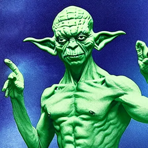 Image similar to photo of hybrid of dr manhattan and yoda