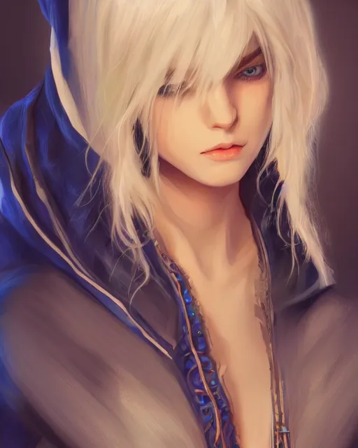 Image similar to A mysterious girl with hooded cobalt-blue eyes and silky white hair, guitar shape build, her wardrobe is attractive, fantasy art, in the style of Fernando Juarez, illustration, epic art, fantasy, intricate, elgant, amazing detail, digital painting, artstation, concept art, smooth, sharp focus