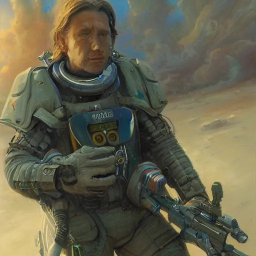 Prompt: intergalactic combat paramedic on a battlefield as a Sci-Fi character, portrait art by Donato Giancola and James Gurney, digital art, trending on artstation