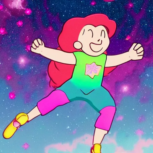 Image similar to Steven universe jumping in joy in a pink nebula, featured