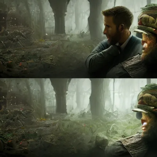 Image similar to hyperrealistic mixed media image of a ryan reynolds disguised as a leprechaun, stunning 3 d render inspired art by istvan sandorfi and greg rutkowski, perfect facial symmetry, realistic, highly detailed attributes and atmosphere, dim volumetric cinematic lighting, 8 k octane extremely hyper - detailed render, post - processing, masterpiece,