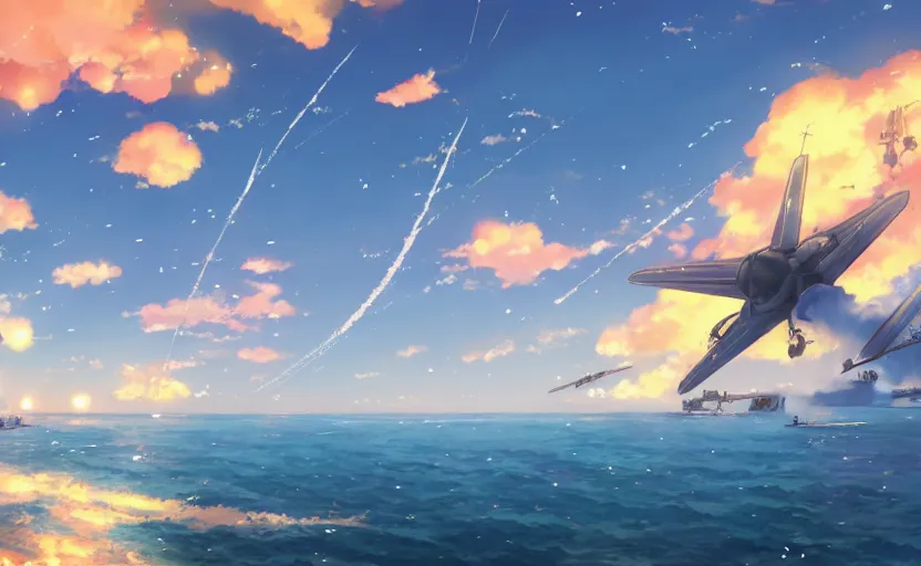 Image similar to Battle of Midway by Makoto Shinkai, magic