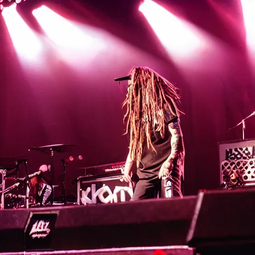 Image similar to korn plays in a concert wearing birthday hats